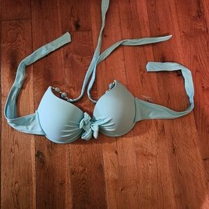 Light Blue Women's Push-Up Bikini Top with Front Tie
